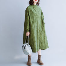 Load image into Gallery viewer, Green Pleated Cotton Loose Dress For Women
