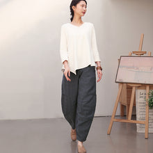 Load image into Gallery viewer, Women Black Linen Casual Pants Spring Loose Trousers K28019
