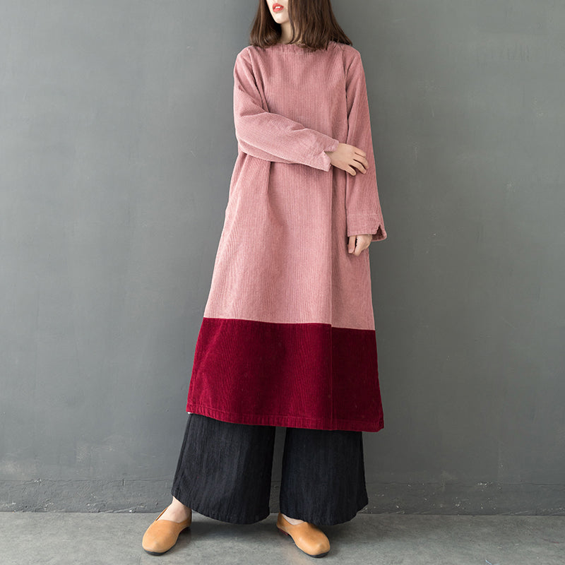 Pink Quilted Corduroy Maxi Dresses Women Spring Casual Clothes Q30018–  FantasyLinen