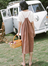 Load image into Gallery viewer, Summer Cool Pink Linen Strap Dresses Women Loose Sundress Q19063