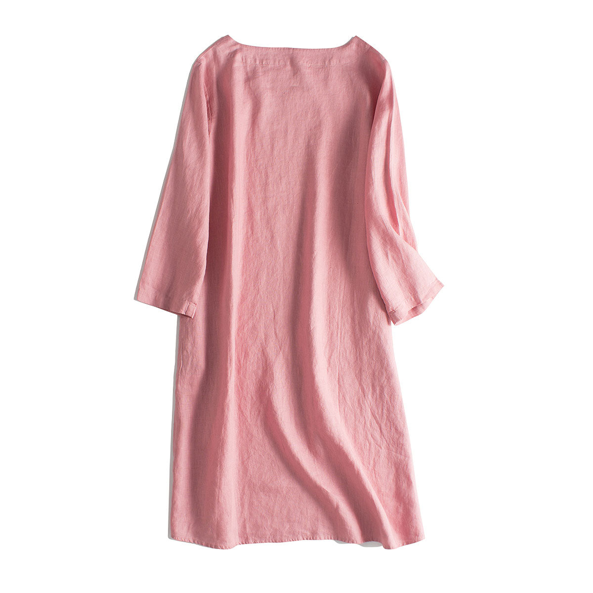 linen 3/4 sleeve dress Simple Linen Pure Color 3/4 Sleeve Dress Women Clothes