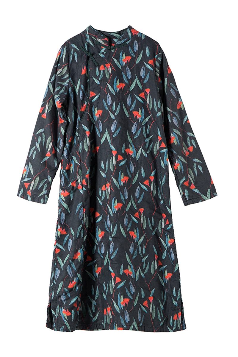 Women Winter Vintage Printed Linen Dress– FantasyLinen