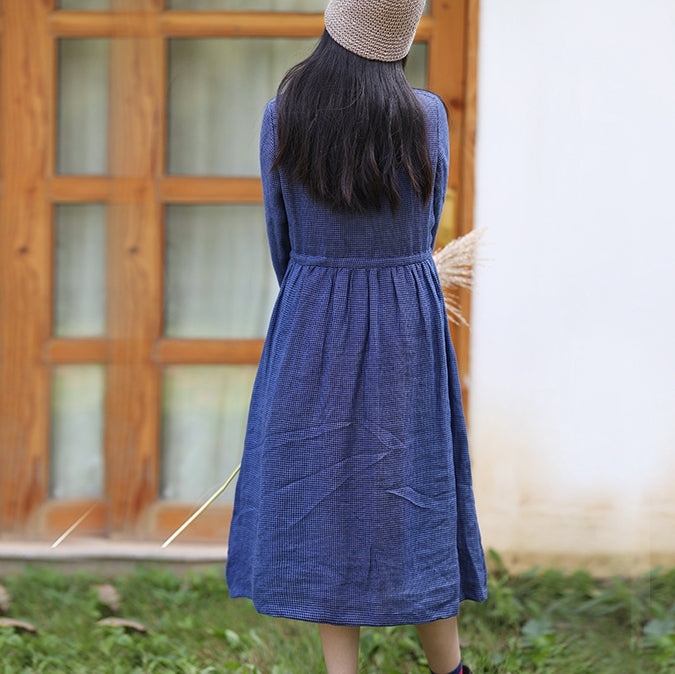 chinese dress ladies Women Linen Loose Drawstring Waist Dress– FantasyLinen main image 0