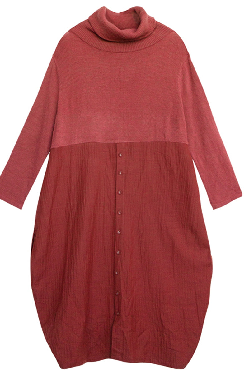 Women Wool Patchwork Turtleneck Sweater Dress– FantasyLinen