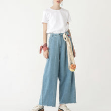 Load image into Gallery viewer, Women Light Blue Cotton Jeans With Wide Legs
