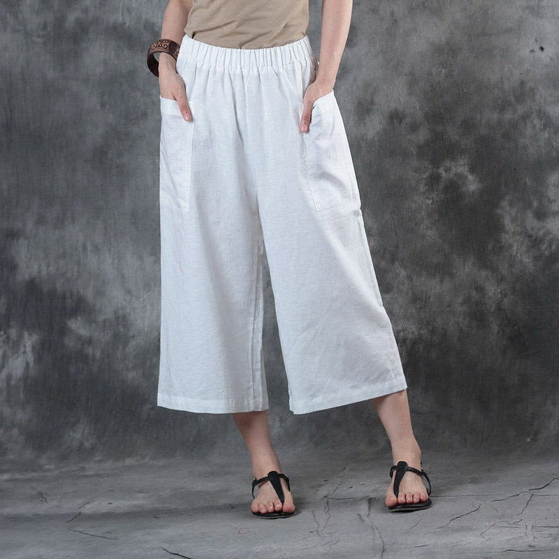 Women's Loose Red Linen Wide-leg Pants Casual Summer Trousers