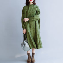 Load image into Gallery viewer, Green Pleated Cotton Loose Dress For Women