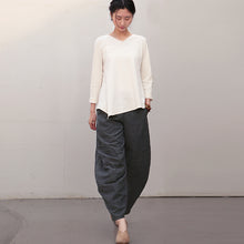 Load image into Gallery viewer, Women Black Linen Casual Pants Spring Loose Trousers K28019
