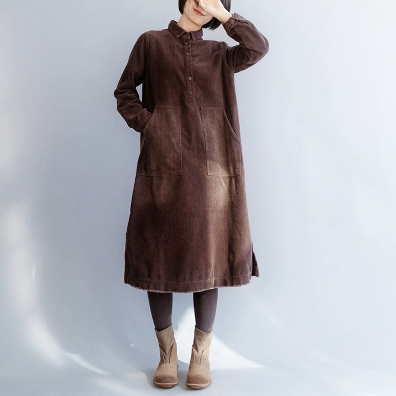 Women's Corduroy Loose Vintage Big Pocket Dress– FantasyLinen