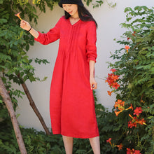Load image into Gallery viewer, Loose Linen V-Neck Dress For Women
