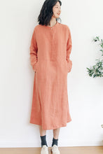 Load image into Gallery viewer, 100%Linen Simple Round Neck Dress For Women