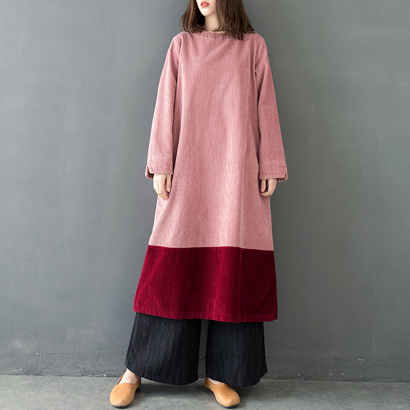 corduroy maxi dress Pink Quilted Corduroy Maxi Dresses Women Spring Casual Clothes Q30018–  FantasyLinen