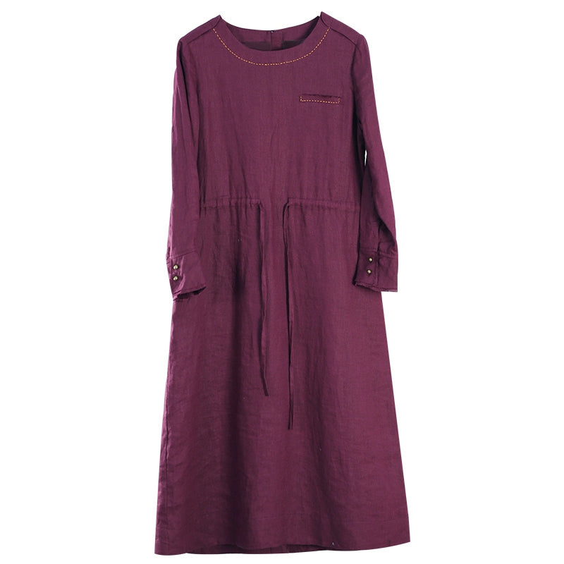 Women Linen Loose Drawstring Waist Dress– FantasyLinen