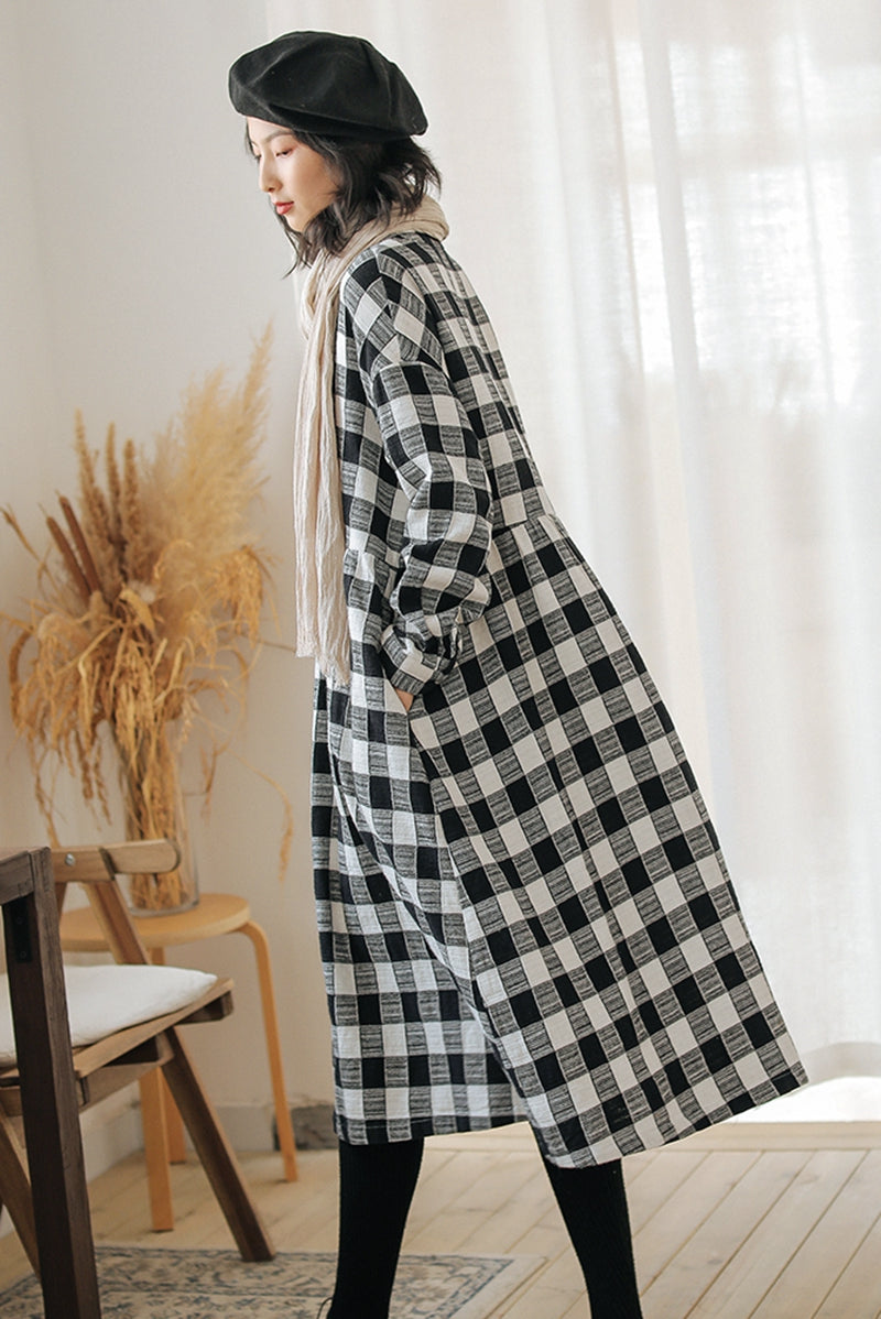 Plaid Long Shirt Dress For Women Q91009 L Plaid Long Shirt Dress For Women Q91009 L