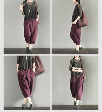 Load image into Gallery viewer, Purple Linen Turnip Pants Simple Causel Trousers Women Clothes - FantasyLinen

