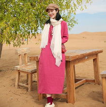 Load image into Gallery viewer, Women Linen Loose V-Neck Dress
