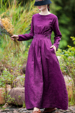 Load image into Gallery viewer, Women&#39;s Simple Linen Purple Collect Waist Maxi Dress