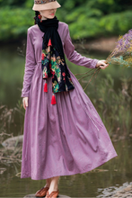 Load image into Gallery viewer, Women&#39;s Linen Pure Color V Neck Waist Drawstring Dress
