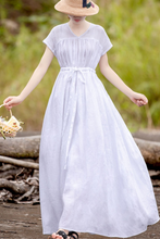 Load image into Gallery viewer, Women&#39;s Casual Linen Pure Color Waist Drawstring Dress
