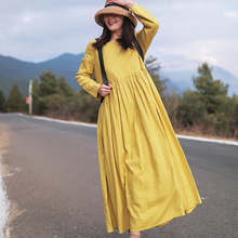 Load image into Gallery viewer, Women Loose Simple Yellow Linen Maxi Dress
