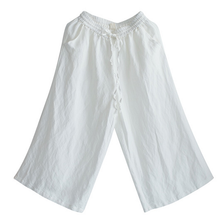 Load image into Gallery viewer, Women White Linen Elastic Waist Wide Leg Pants
