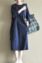 Load image into Gallery viewer, Two Colours Round Collar Fleece Long Dress Causel Women Clothes
