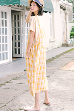 Load image into Gallery viewer, Women&#39;s Loose Linen Yellow Plaid Suspenders Skirt

