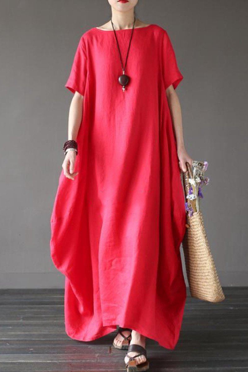 Red Casual Linen Plus Size Summer Maxi Dresses 1640 XL / Red Red Casual Linen Plus Size Summer Maxi Dresses 1640 XL / Red