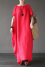 Load image into Gallery viewer, Red Casual Linen Plus Size Summer Maxi Dresses 1640 - FantasyLinen
