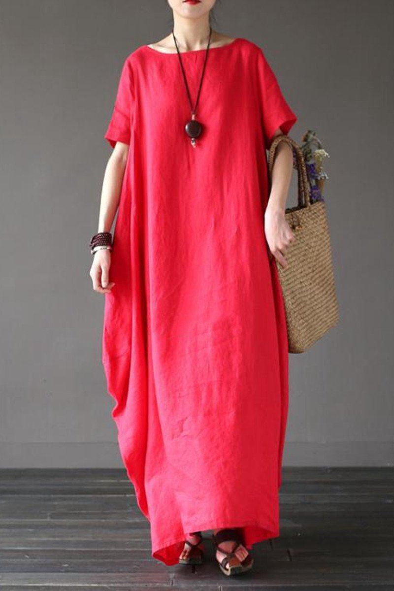 Red Casual Linen Plus Size Summer Maxi Dresses 1640 XL / Red Red Casual Linen Plus Size Summer Maxi Dresses 1640 XL / Red