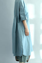 Load image into Gallery viewer, Blue Long Cotton Shirts for Women 3/4 Sleeve Loose Shirt C2071 - FantasyLinen
