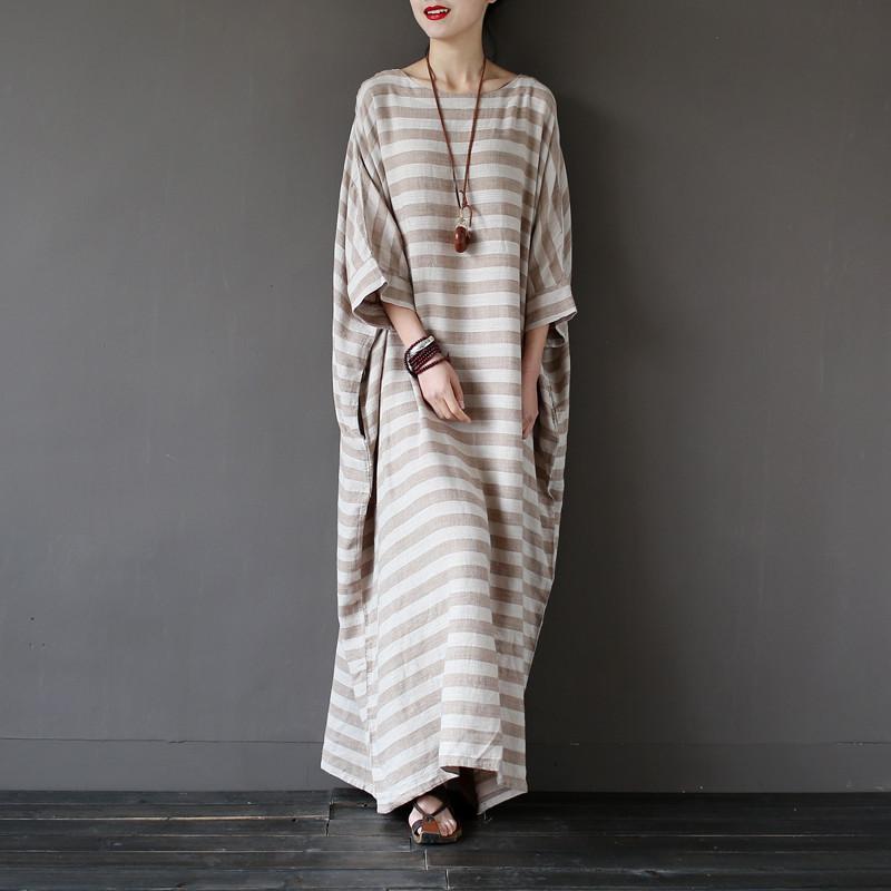 green halter neck dress Stripe Loose Big Size Maxi Size Dresses Summer Plus Sizes Women Clothes Q3015 Khaki