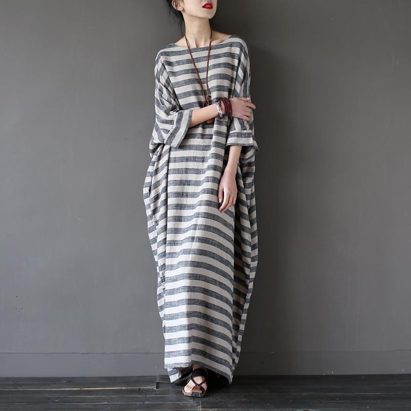 Stripe Loose Big Size Maxi Size Dresses Summer Plus Sizes Women Clothes Q3015