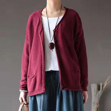 Load image into Gallery viewer, Cardigans for Women, V Neck Sweater, Cotton Brown Sweater
