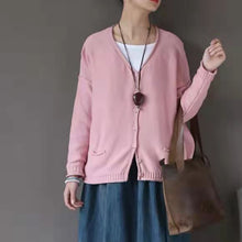 Load image into Gallery viewer, Cardigans for Women, V Neck Sweater, Cotton Brown Sweater
