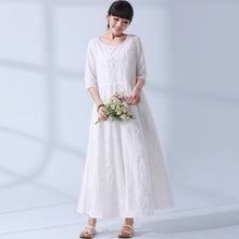 Load image into Gallery viewer, National Wind Summer Elegant Jacquard Cotton Linen Casual Loose Maxi Long Women Dress