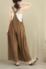 Load image into Gallery viewer, Brown Wide Leg Loose Silk Overalls Women Clothes - FantasyLinen
