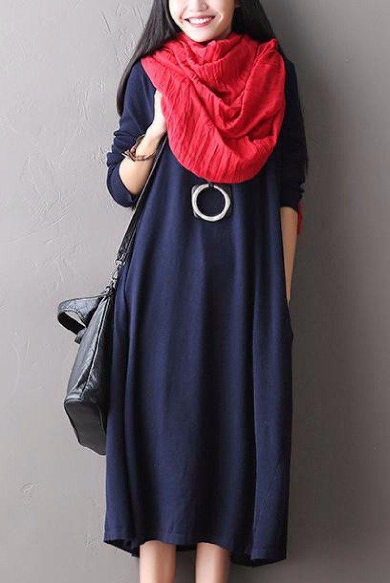 Soft Loose Casual Wool Long Dresses Women Clothes Soft Loose Casual Wool Long Dresses Women Clothes