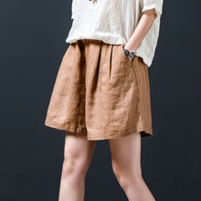 Load image into Gallery viewer, Linen Shorts, Women Linen shorts, High Waist Linen Shorts, Yellow Linen Shorts With Pocket, Women Shorts, Summer shorts, Custom shorts  K22040
