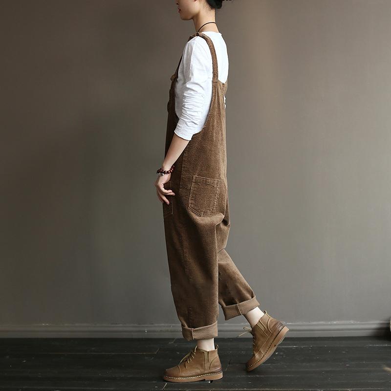 Vetinee Dames tuinbroek corduroy baggy casual jumpsuit overall met bandjes, zwart, S Vetinee Dames tuinbroek corduroy baggy casual jumpsuit overall met bandjes, zwart, S