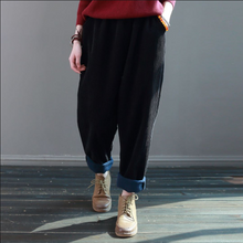 Load image into Gallery viewer, Winter Baggy Pants, Casual Corduroy Pants, Black Pocket Pants
