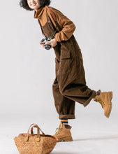 Load image into Gallery viewer, Warm Spring Women Jumpsuit Causel Overalls Corduroy Wide leg Trouser
