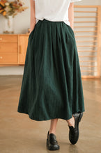 Load image into Gallery viewer, Green Cotton Autumn Skirt, Women&#39;s Skirt,Casual Full Skirt, Spring Women Clothes