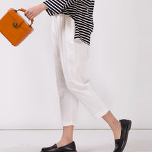 Load image into Gallery viewer, Women&#39;s White Cotton Linen Casual Elastic Waist Pants
