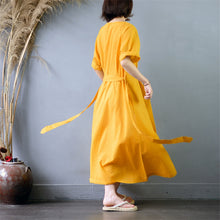 Load image into Gallery viewer, Women&#39;s Pinstripe Round Neck Waist Drawstring Maxi Dress
