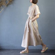 Load image into Gallery viewer, Women&#39;s Pinstripe Round Neck Waist Drawstring Maxi Dress
