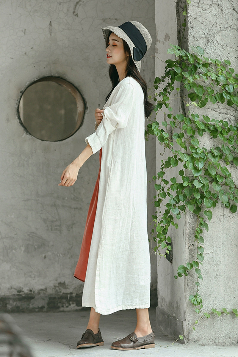Fashion Embroidery Linen Long White Coat For Women C1791– FantasyLinen Fashion Embroidery Linen Long White Coat For Women C1791– FantasyLinen