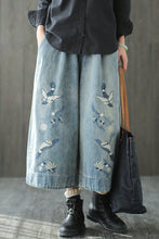 Load image into Gallery viewer, Embroider Birds Cowboy Jeans Wide-legged Pants Women Clothes K7102