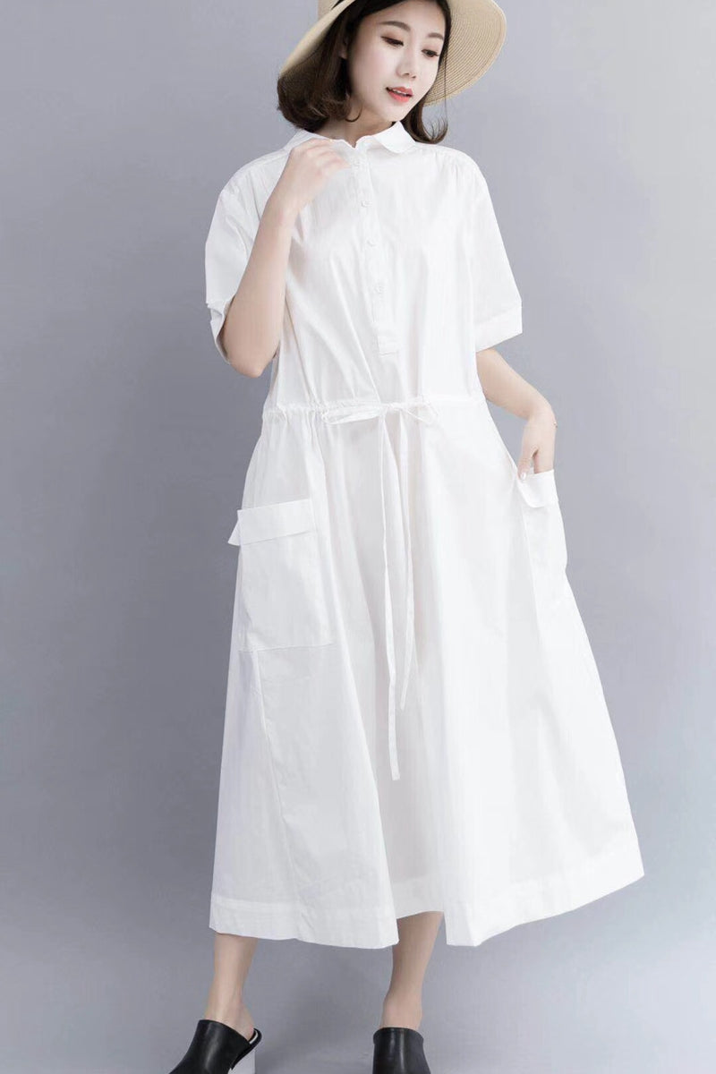 Casual Cotton Maxi Dresses for Women 712 M / White