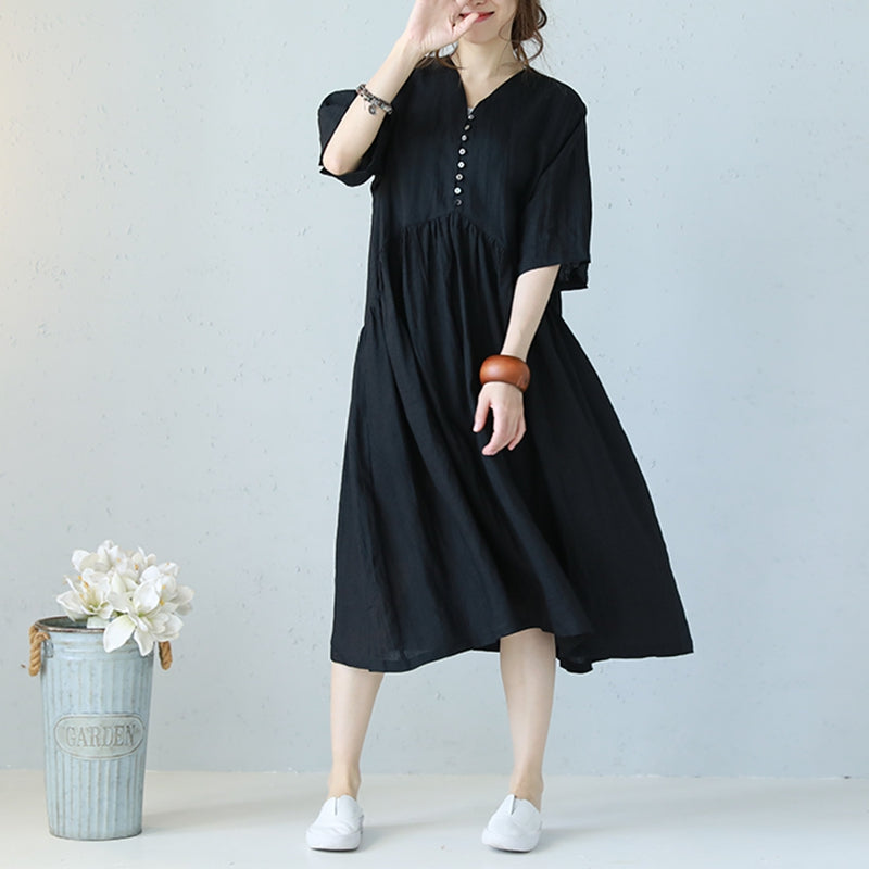 plus size linen dresses Vintage Plus Size Linen Dresses Women Loose Clothes Q1177